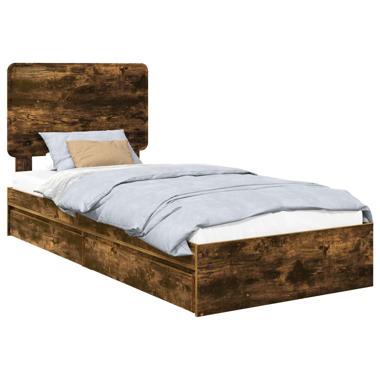 Lit de rangement chêne fumé 75 x 190 cm en panneau de bois - 2