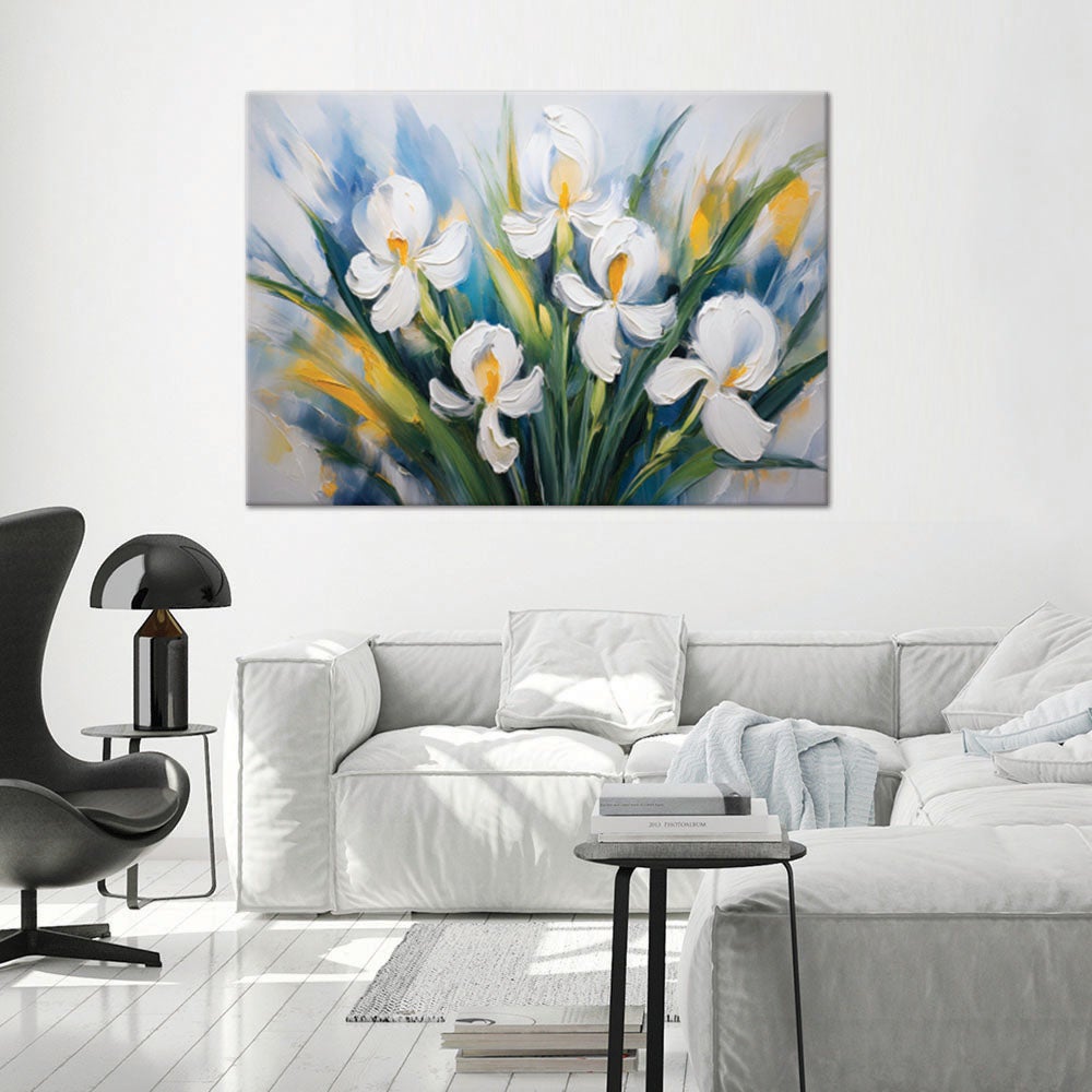 Obraz na płótnie, Malowane Białe Irysy Kwiaty 60x40