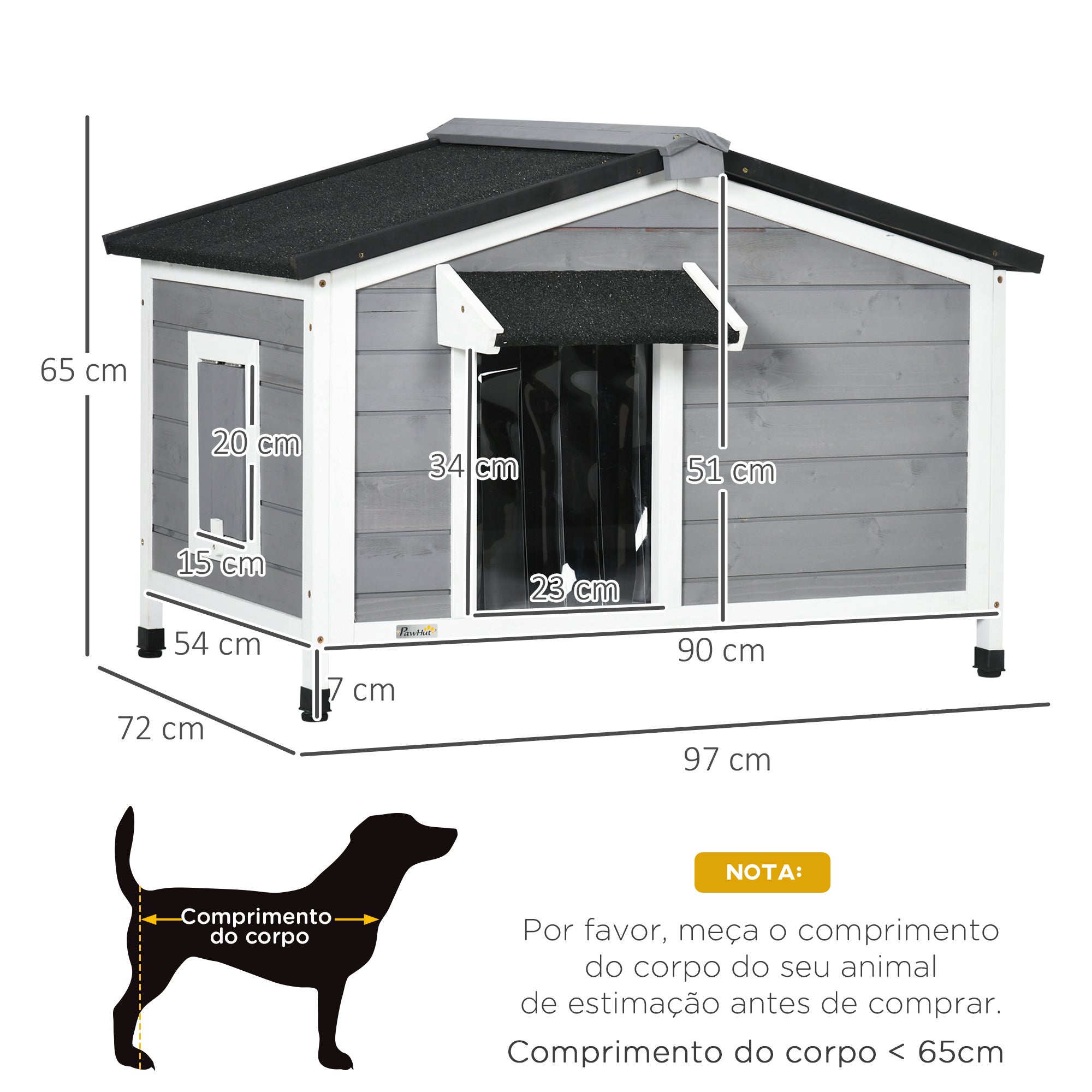 Casa para Cães de Madeira 97x72x65cm com Teto Asfáltico 2 Janelas e Base Removível Cinza - 2