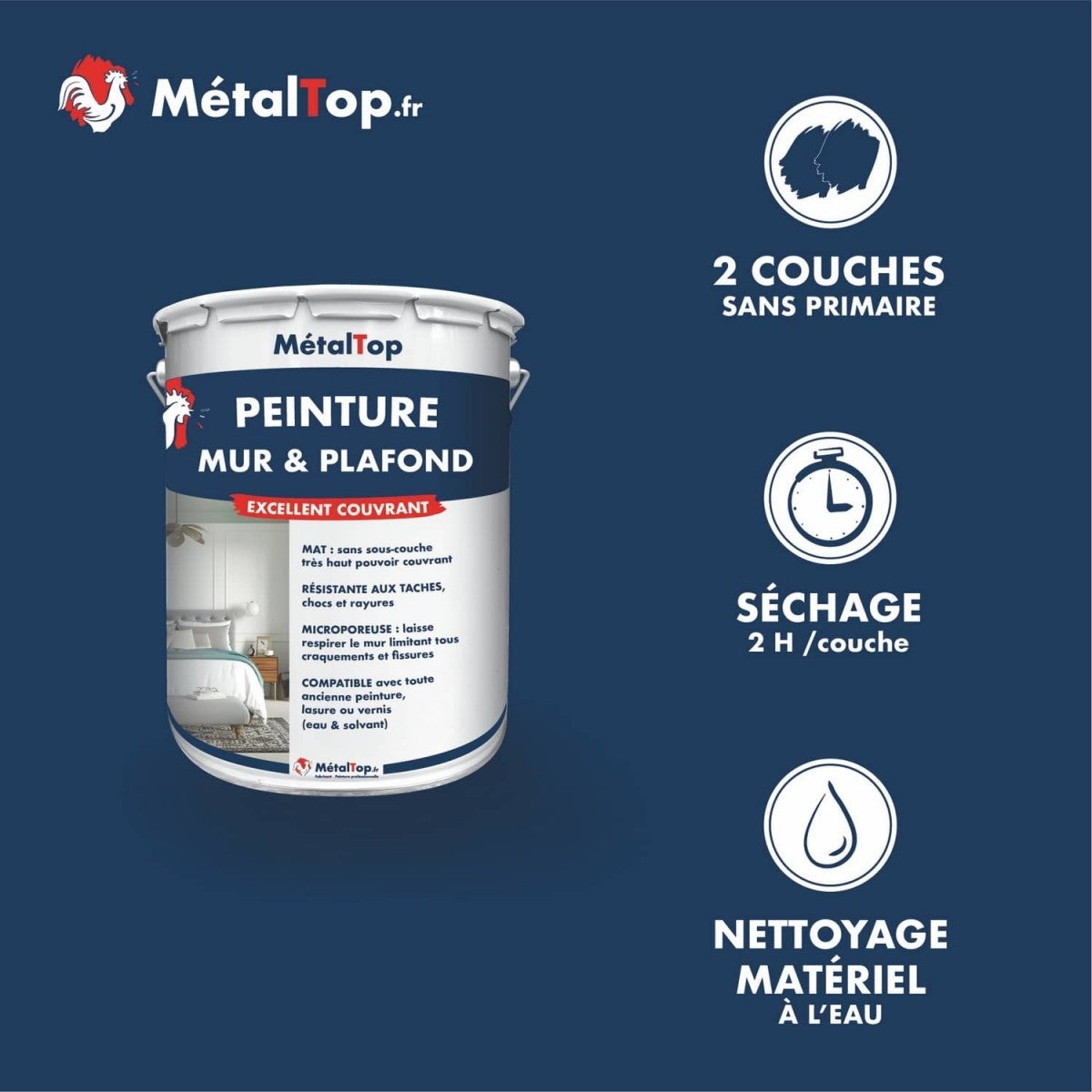 Peinture Mur Et Plafond - Bleu - RAL 5014 - 15 L - Métaltop - 4