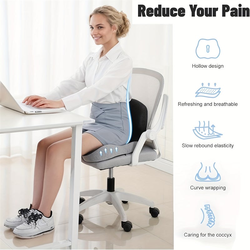 Cojín ergonómico de espuma viscoelástica para asiento, soporte lumbar y respaldo contorneado, para silla de oficina y coche. - 3