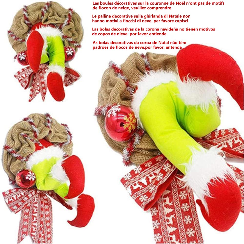 Ghirlanda natalizia da 40 cm, decorazioni natalizie con gambe di peluche, ghirlanda natalizia in juta, decorazione natalizia - 2