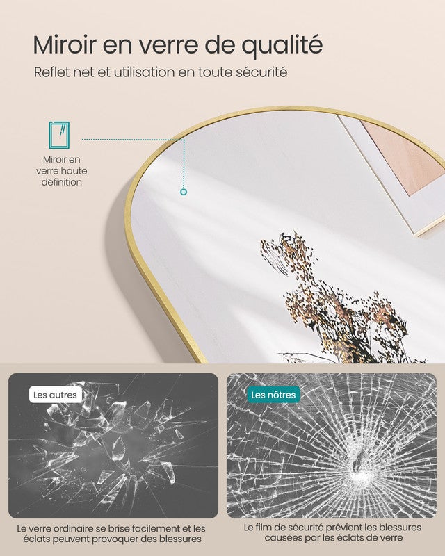 Miroir Intégral, 160 x 50 cm, Miroir Arqué sur Pied, Cadre en Alliage d’Aluminium, Verre Trempé, pour Chambre, Salon, Dressing, Doré Clair - 5