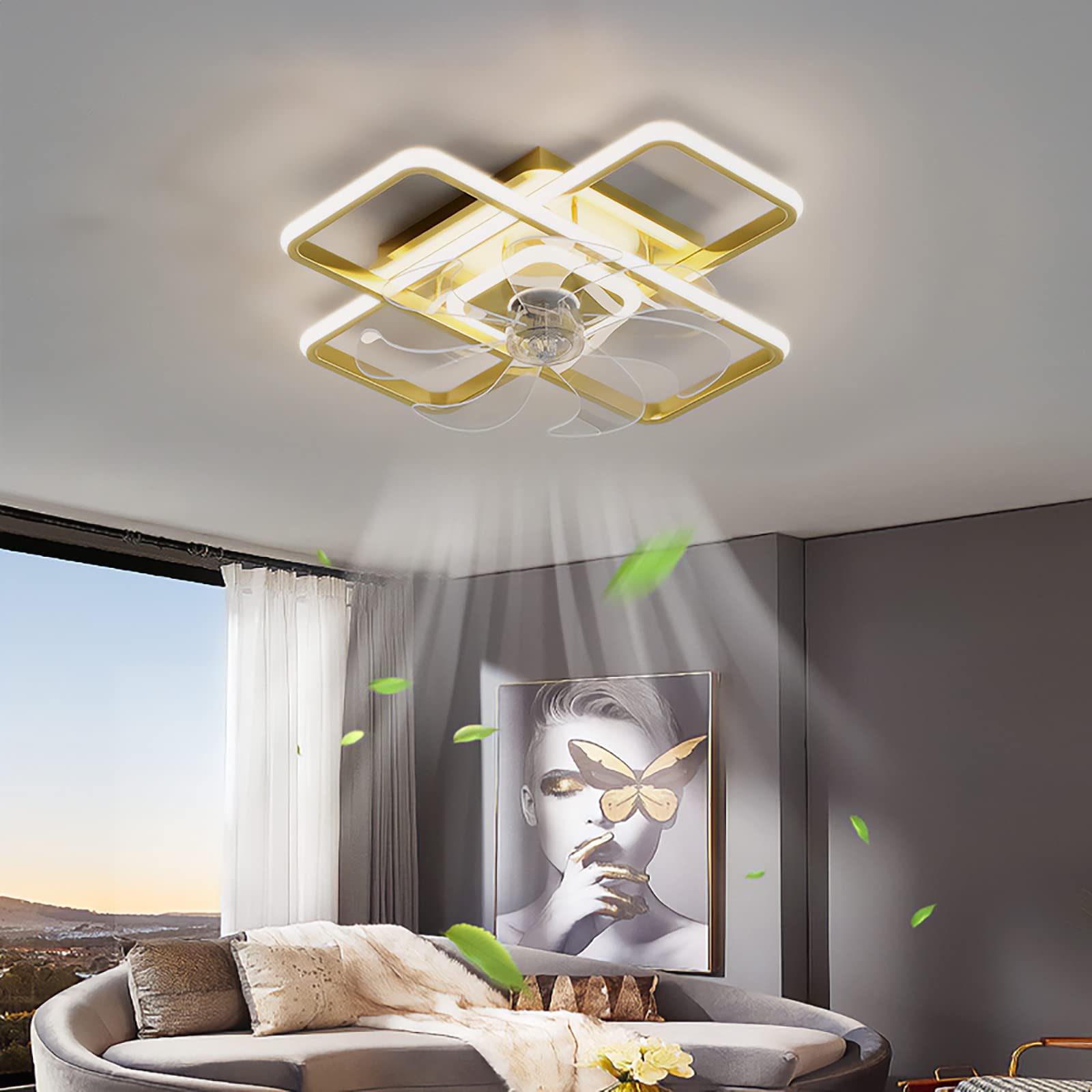 Ventilatore da soffitto da 20 con luci, Ventilatore Moderno a Basso Profilo LED dimmerabile con Telecomando