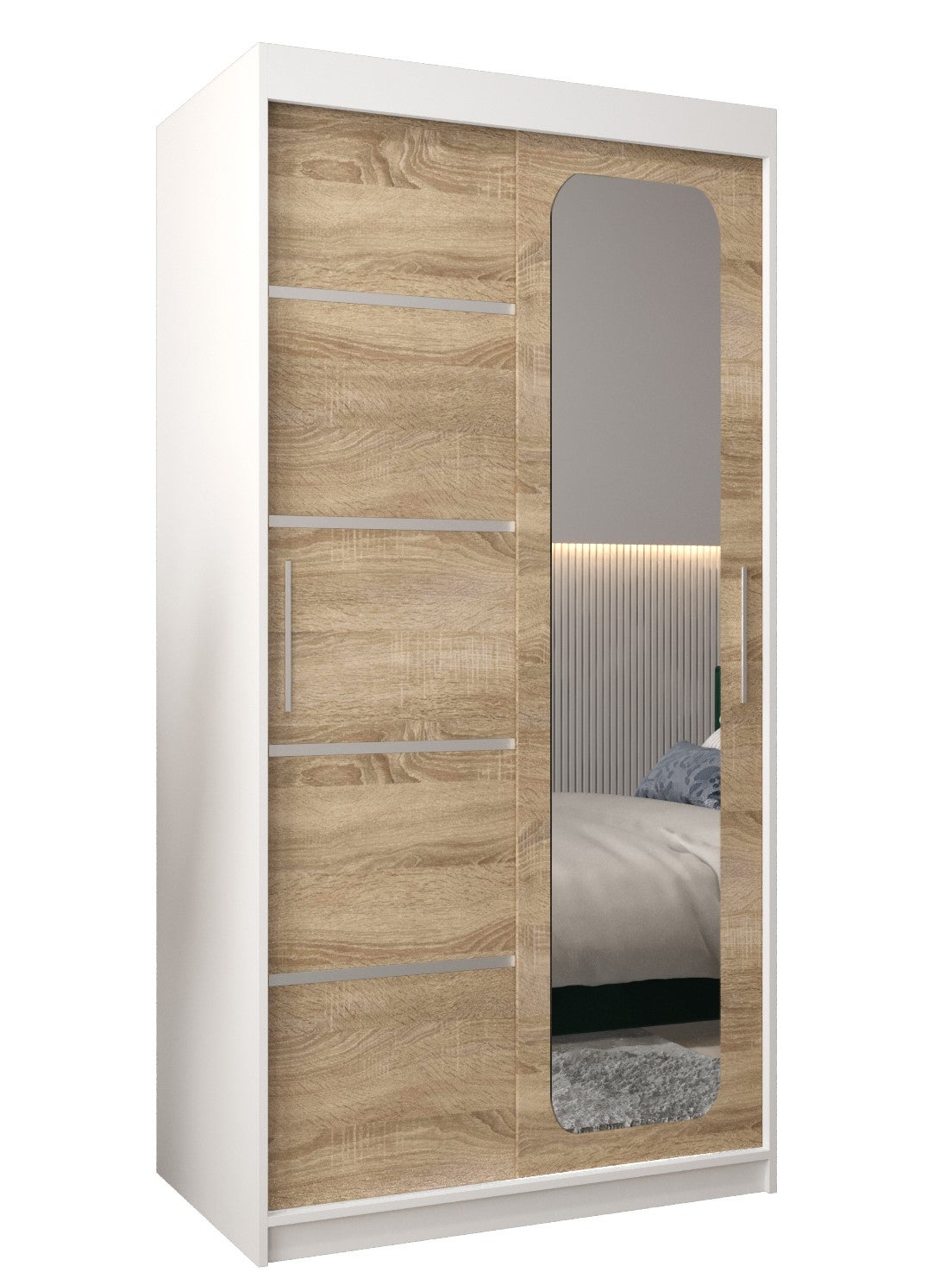 Szafa przesuwna garderoba PROMO V2 100 x 62 x 200 cm Biały + Sonoma - Abiks Meble