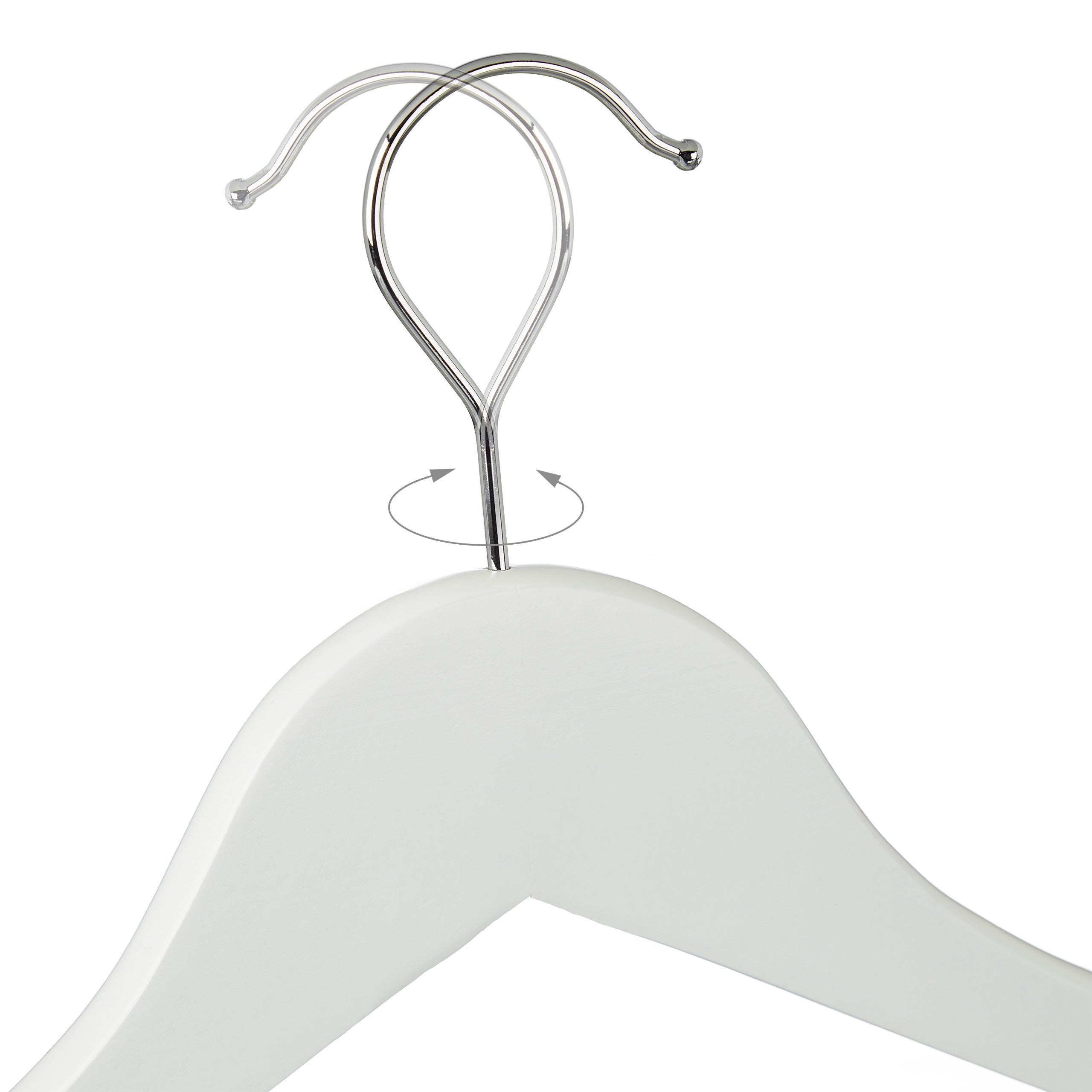 Cintres bois 50, Cintre manteaux, Pantalons, robes, vêtements, 50 pièces, Crochet rotatif 360°, solide, blanc, Relaxdays - 6