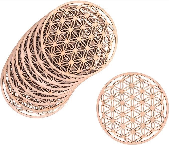 Sottobicchieri Fiore Della Vita 10 Pezzi - Legno Di Betulla 10x10cm Per Meditazione E Decorazione - Foto 6