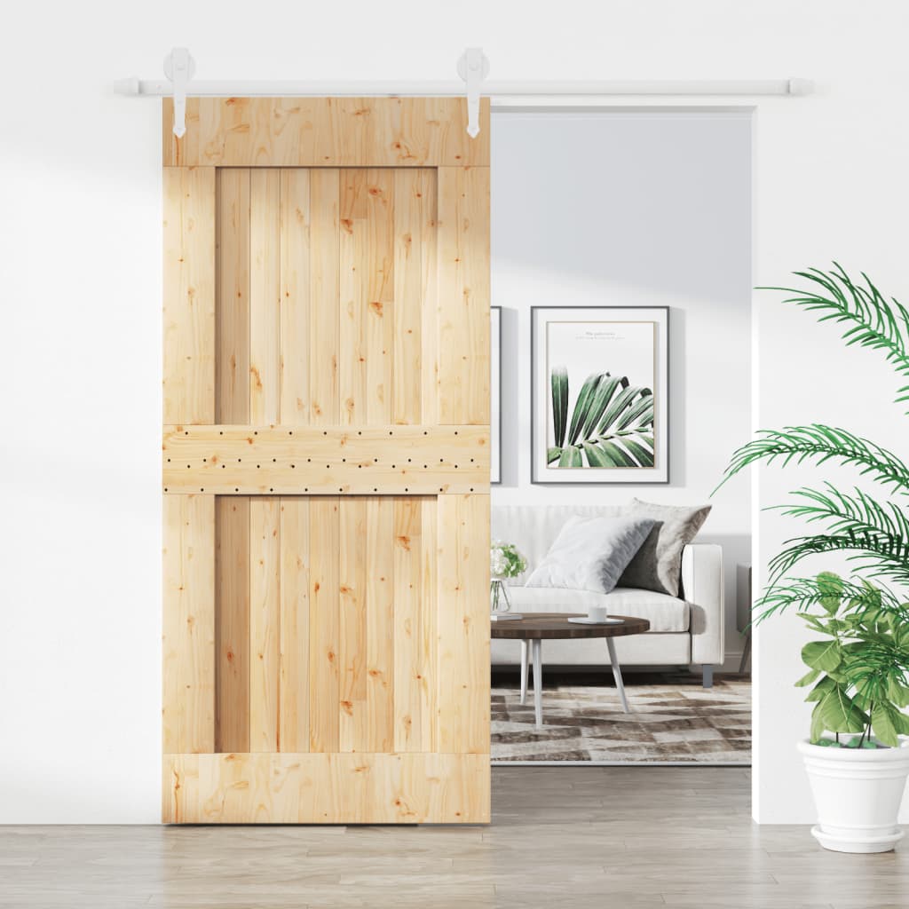 Porta scorrevole con ferramenta bianca 83x202 cm Legno massello di pino Porta scorrevole con ferramenta bianca 83x202 cm Legno massello di pino