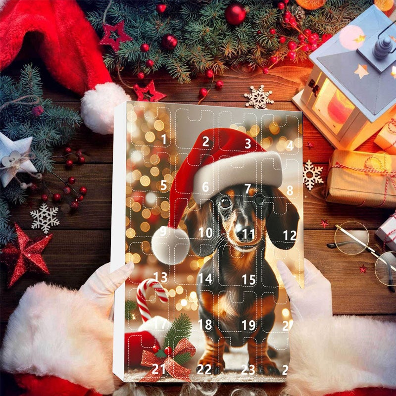 Kalendarz adwentowy z jamnikiem, 24-dniowy kolekcjonerski kalendarz świąteczny, odliczanie, miniaturowa wisząca choinka - 4