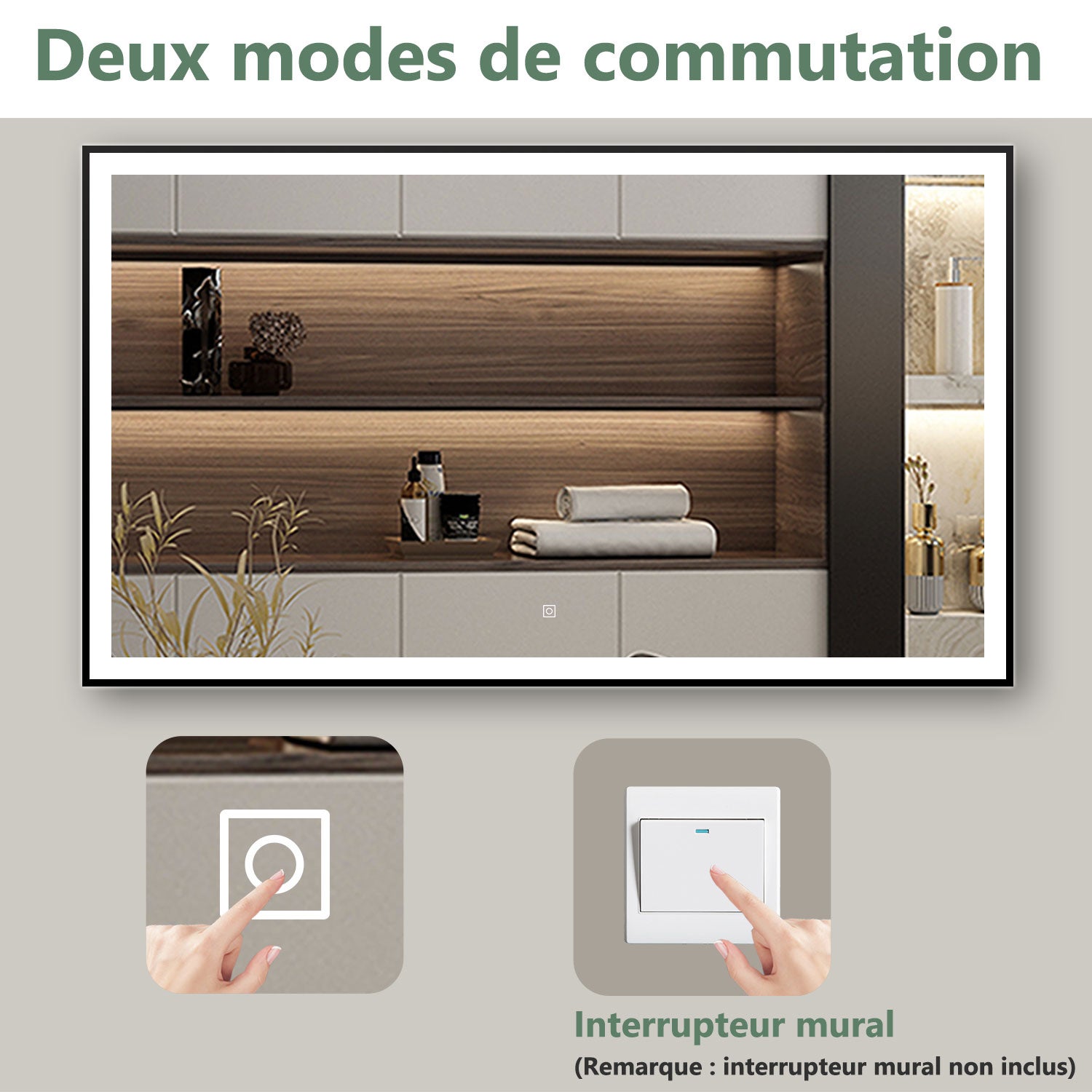 AICA Miroir lumineux 70 x 50cm avec 3 couleurs + dimmable + anti-buée + mémoire, miroir salle de bain - 6