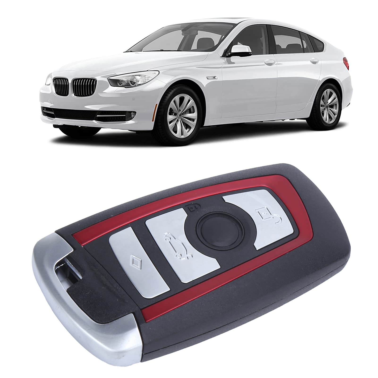 Guscio portachiavi con chiave piccola argentata rosso nero di ricambio per 550i GT 2010-2011 (4 chiavi) - 2