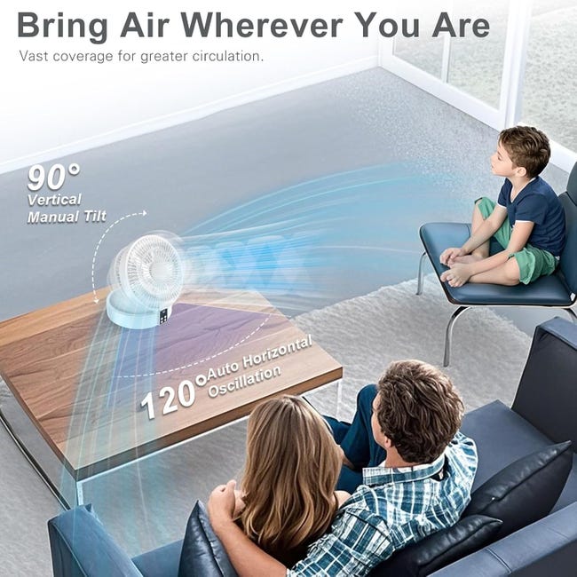 Ventilatore Da Tavolo Silenzioso Con Batteria 4000mAh - 4 Velocità, Inclinabile 90° - Foto 4