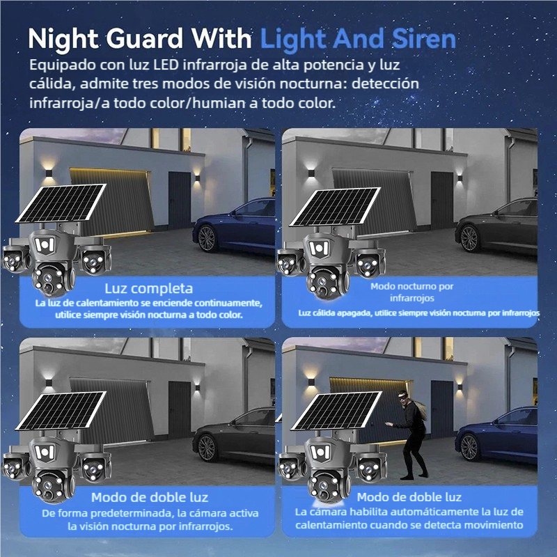 Caméra de Surveillance Solaire WiFi Extérieure 4MP à 3 Objectifs, Vision Nocturne, Détection Humaine IA, 360°, IP66 - 7