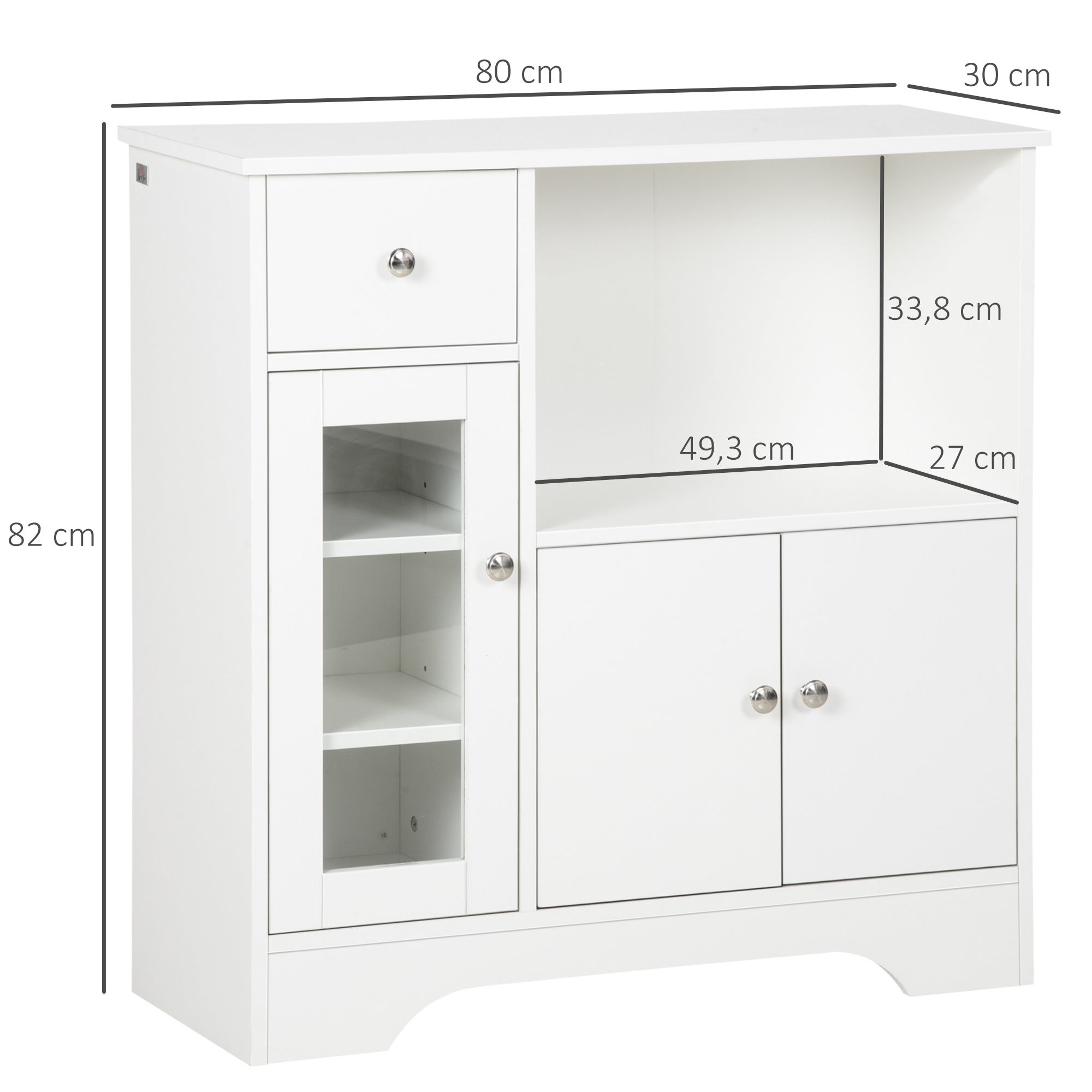 Aparador de Cozinha HOMCOM Melamina de Madeira Branco 80x30x82 cm - 4