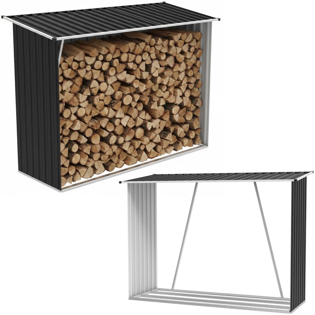 Drewutnia ze stali ocynkowanej, składzik na drewno Saska Garden 217x83x154 cm szary