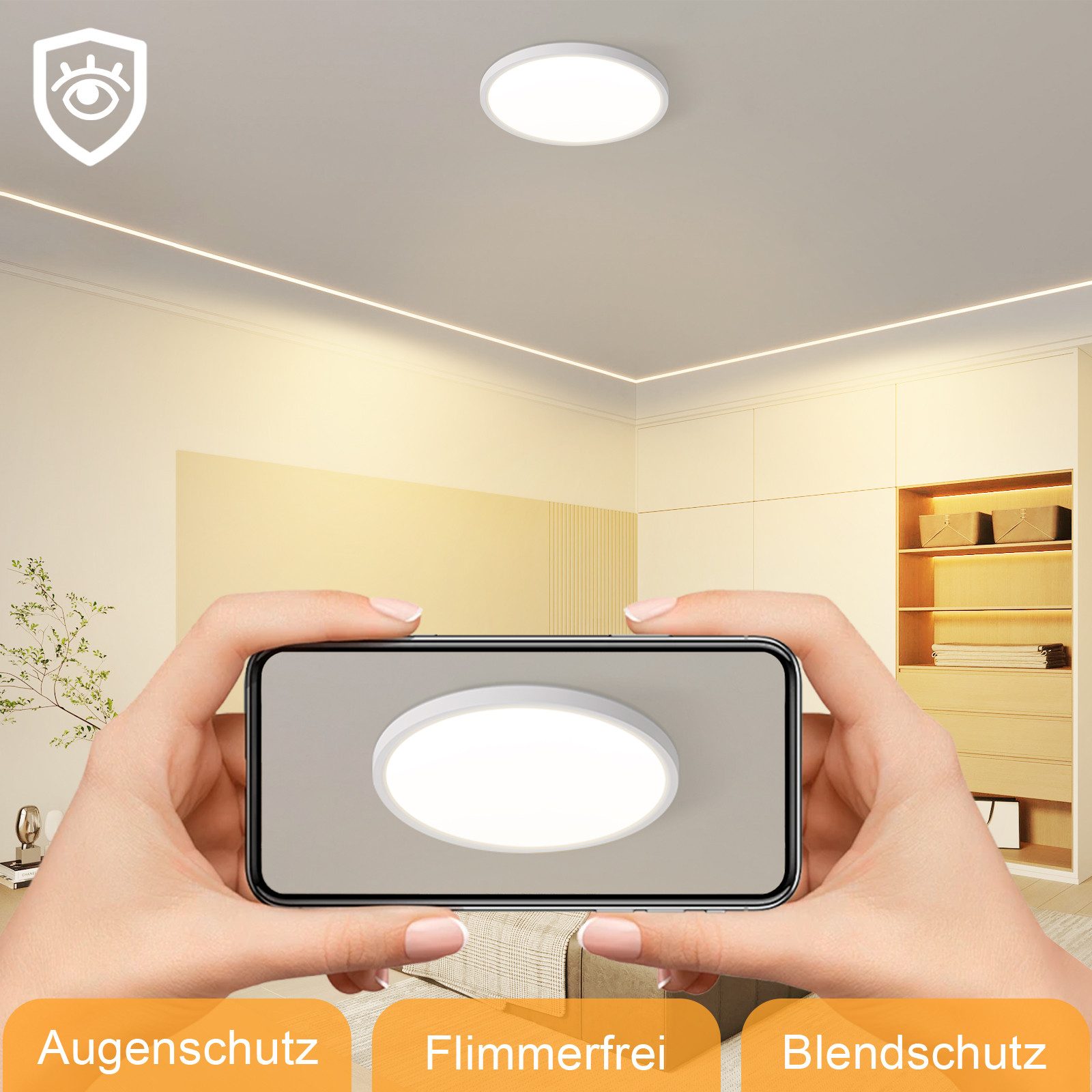 Nettlife Lampa sufitowa Plafon LED do łazienki, płaska, 30 cm, 24W, okrągła, biała, nieściemnialna - 3