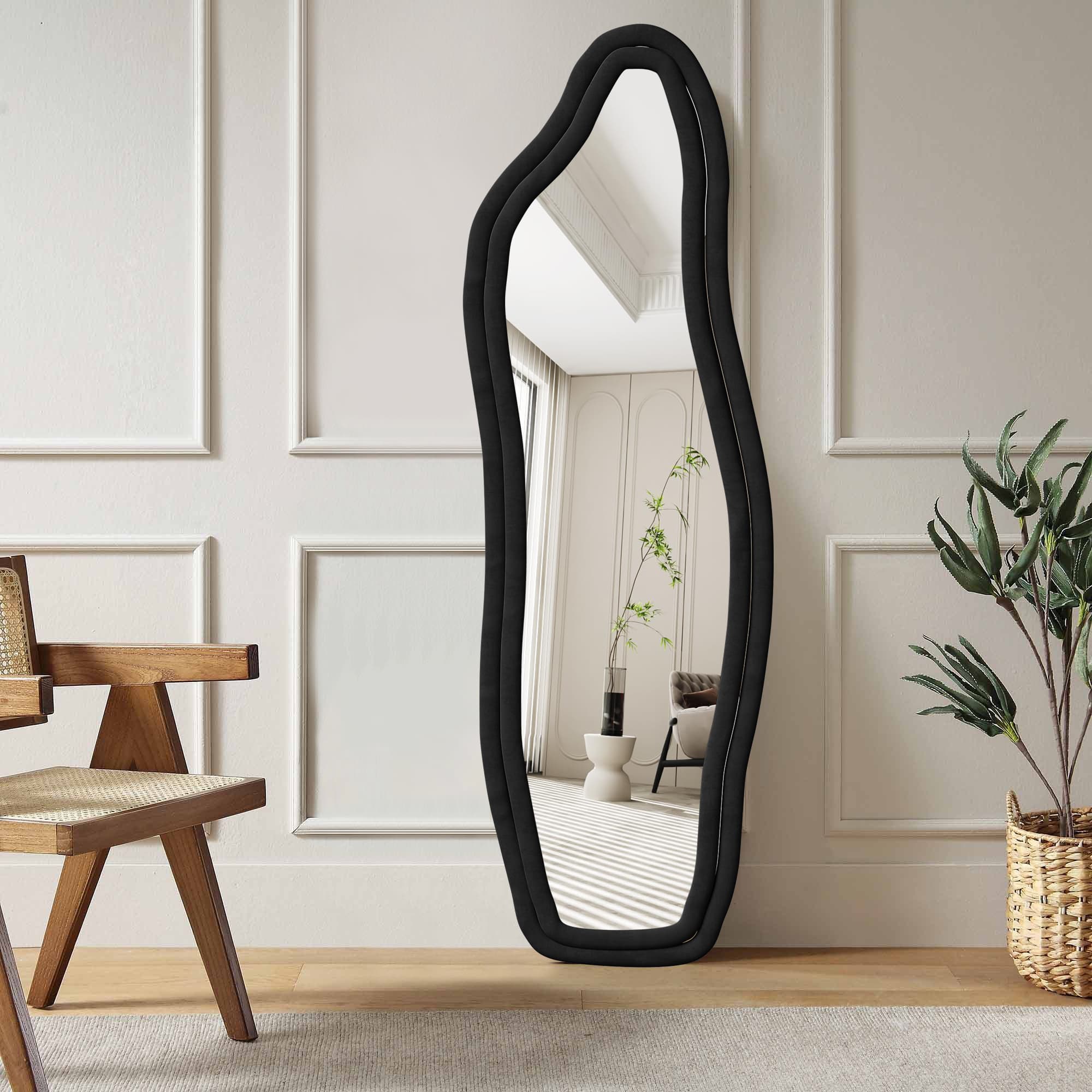 CEIEVER Specchi ondulati irregolari, specchio a figura intera, 160 x 60 cm, specchio ad arco da terra, asimmetrico, per soggiorno, bagno, camera da letto, ingresso (bianco sporco