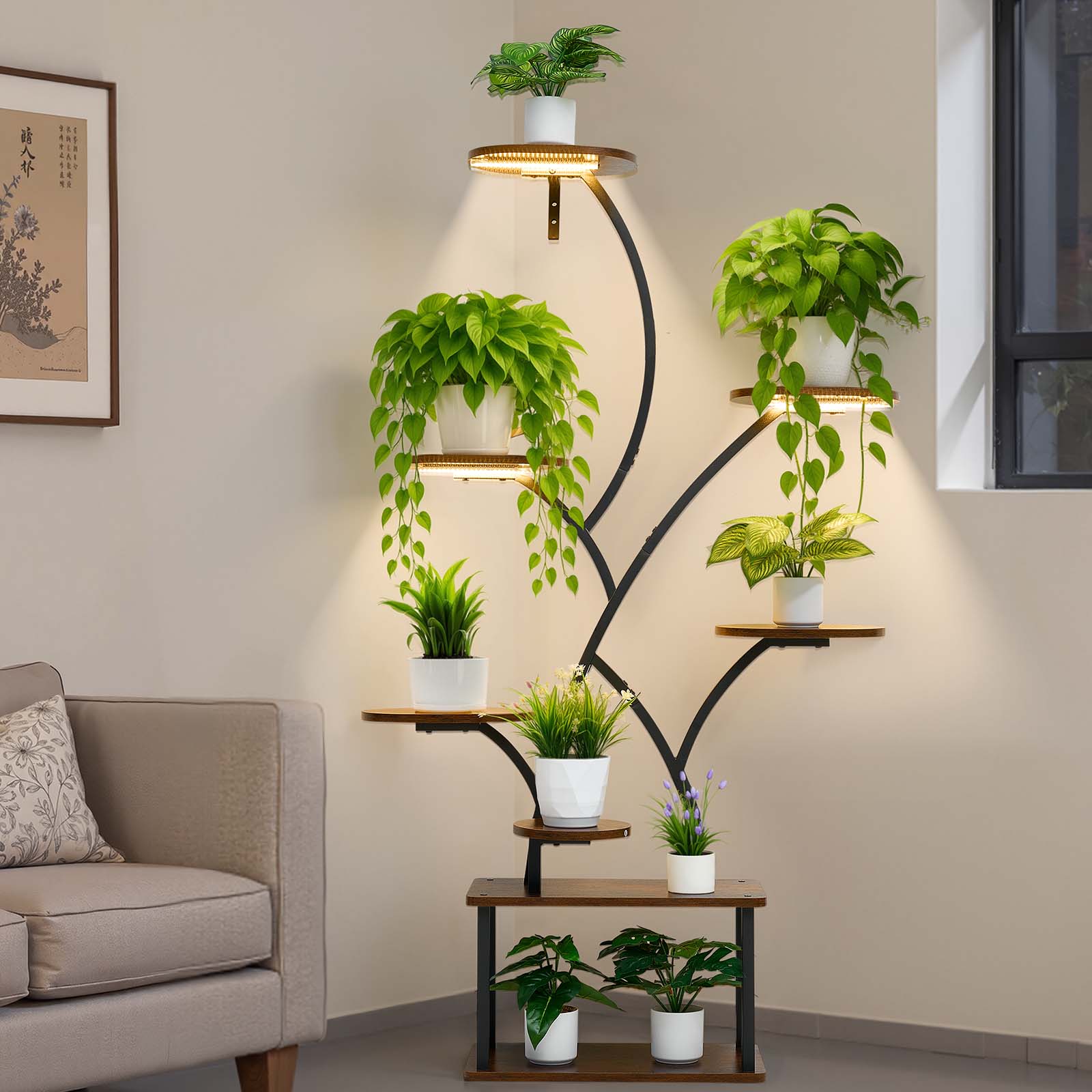 Support plantes intérieur VEVOR métal 8 niveaux, 157,5 cm, avec lampe croissance, 3 minuteries, 10 niveaux de luminosité, présentoir fleurs pour salon - 8