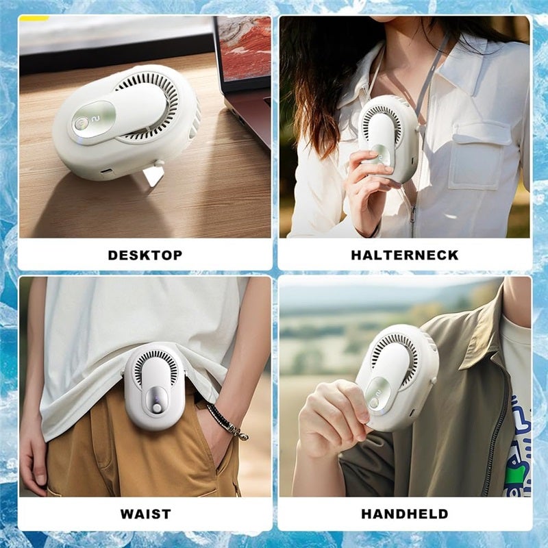 Mini ventilador recarregável via USB, com alça para pescoço e clipe para cinto, 4000 mAh - 3