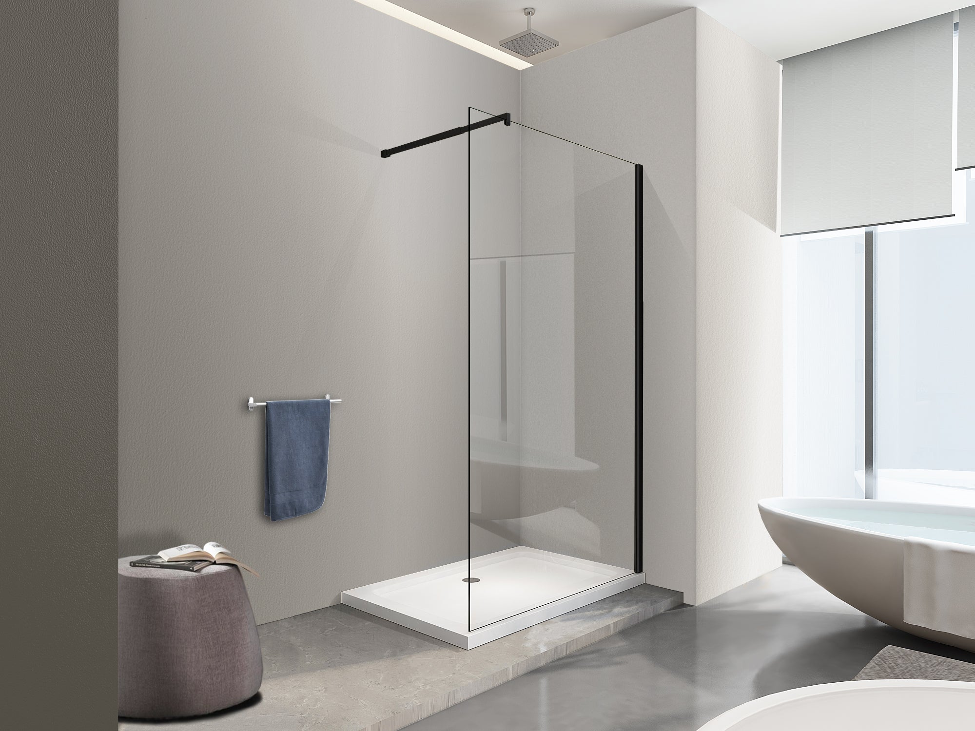NALA Paroi de douche à l'italienne de 8 MM avec cadre et bras Noir h