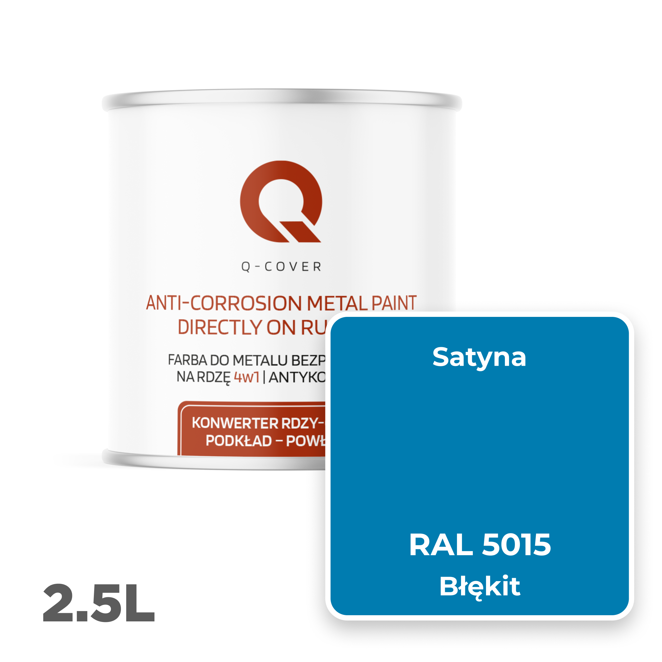 Farba do Metalu Prosto na Rdzę 4w1 Q-Cover Błękitny RAL5015 Satyna 2.5L - 2