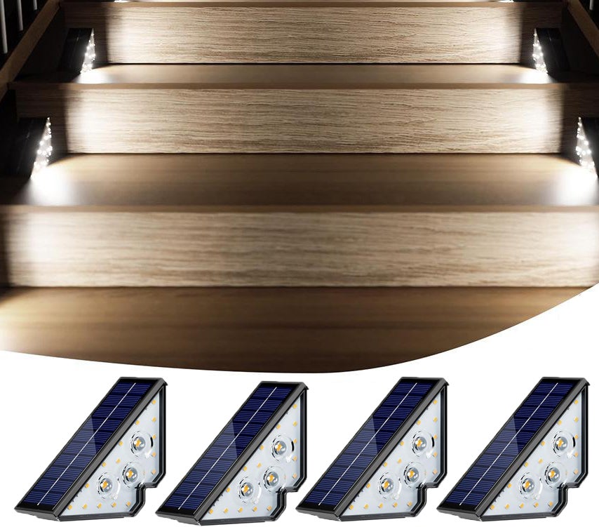 Zestaw wodoodpornych zasilanych energią słoneczną zewnętrznych lamp schodowych LED do zawieszenia idealnych na tarasy i do ogrodów białe światło