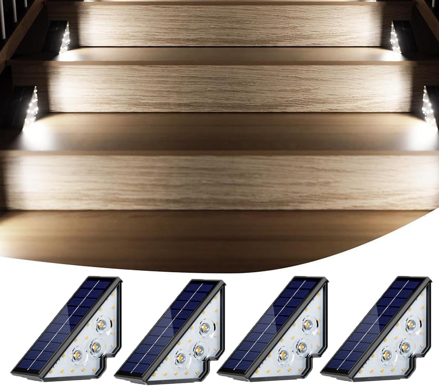 Zestaw wodoodpornych zasilanych energią słoneczną zewnętrznych lamp schodowych LED do zawieszenia idealnych na tarasy i do ogrodów białe światło