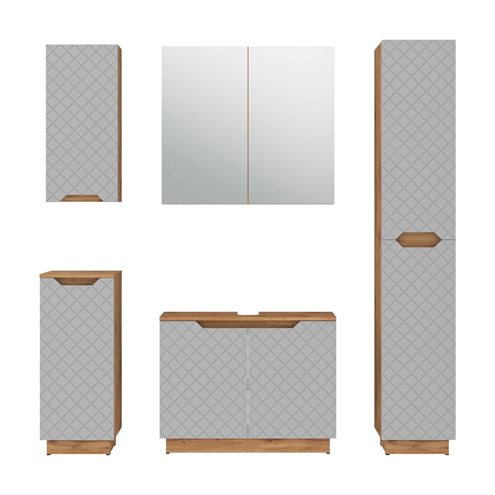 Vicco Zestaw mebli łazienkowych Lotta, Dąb/szary ze strukturą płytek, 5 części
