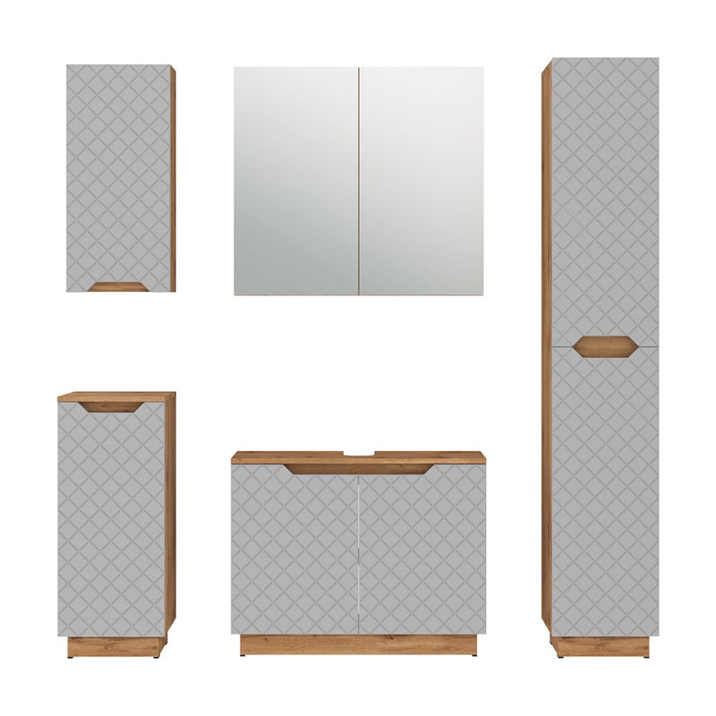 Vicco Zestaw mebli łazienkowych Lotta, Dąb/szary ze strukturą płytek, 5 części