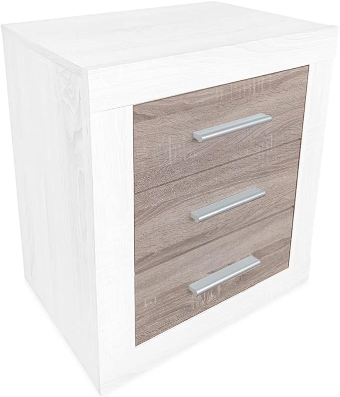 Mesa de cabeceira, Mesa de cabeceira, Cor Pinho e Cinzento, Medidas: 50 cm (C) x 34,6 cm (P) x 60 cm (A) - Meyvaser