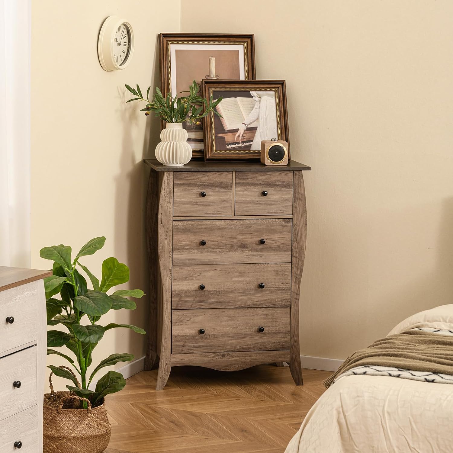 Commode En Tissu WLIVE 11 Tiroirs - Meuble De Rangement Chambre Adulte, Cadre Acier, Plateau Bois - Style Bohème