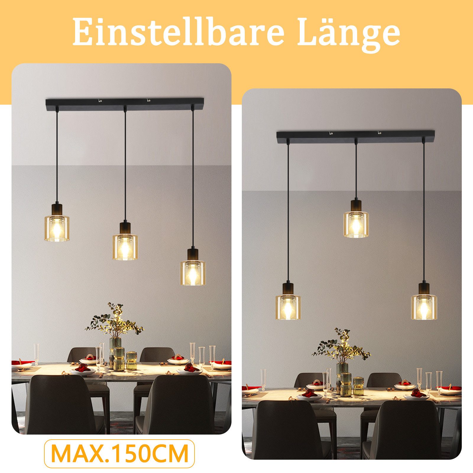 ZMH Candeeiro de teto suspenso E27 3 LUZES Vintage Preto - 4