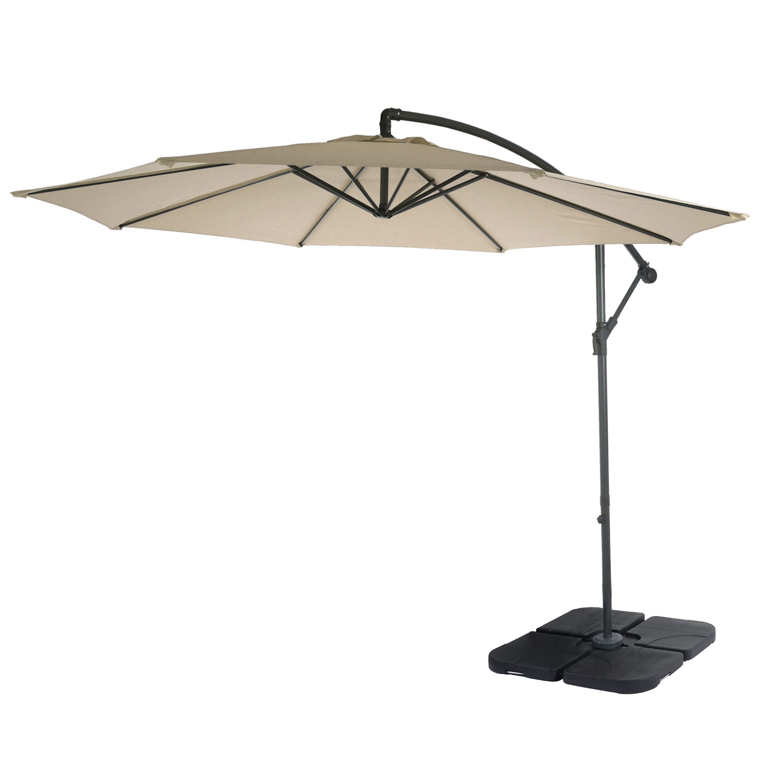 Parasol ogrodowy Acerra, parasol przeciwsłoneczny, Ø 3 m, odchylany, poliester/stal 11 kg ~ kremowy z podstawą