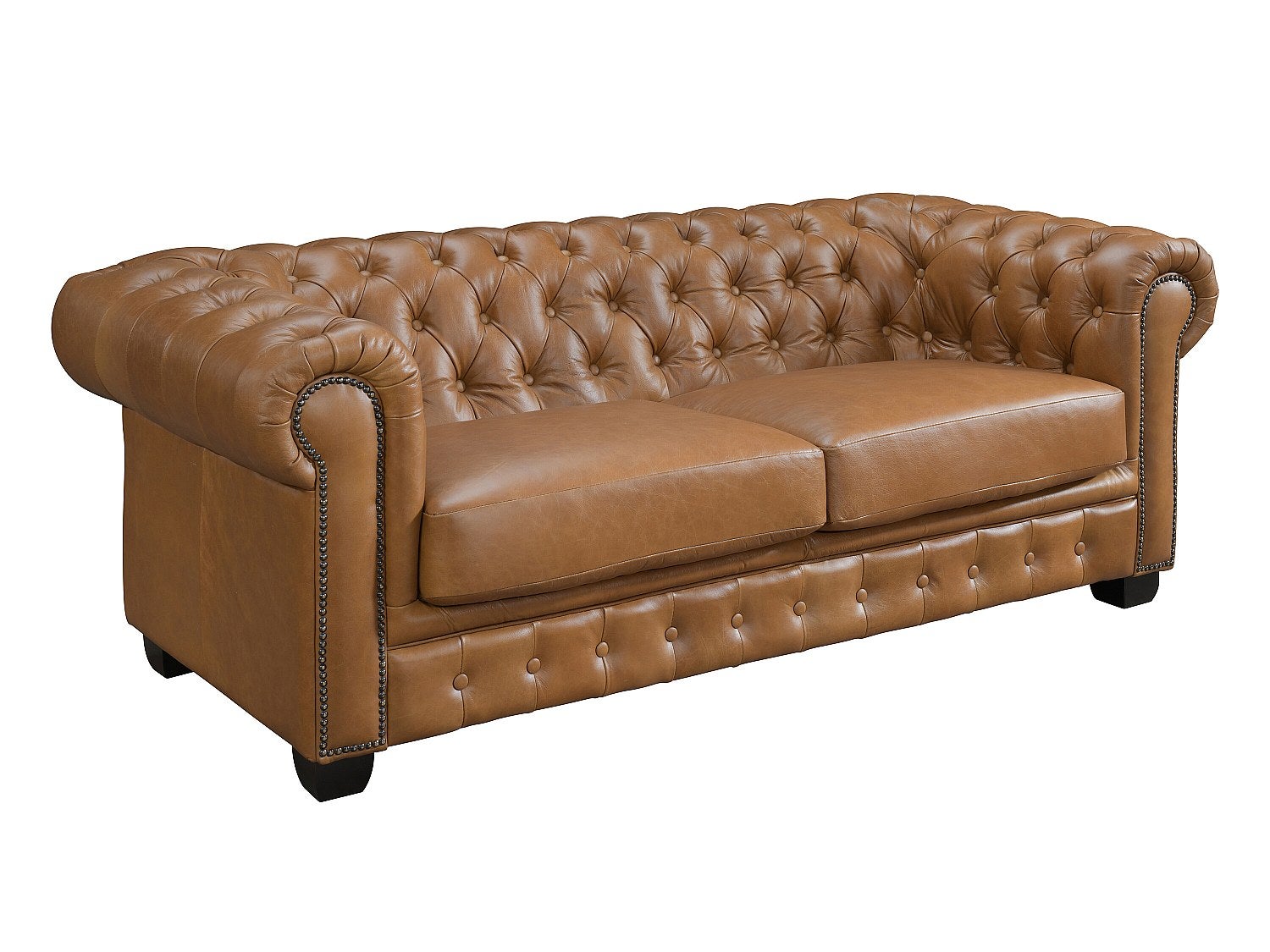 Canapé chesterfield 3 places et un fauteuil BRENTON 100% cuir de buffle premium - Caramel vintage - 3