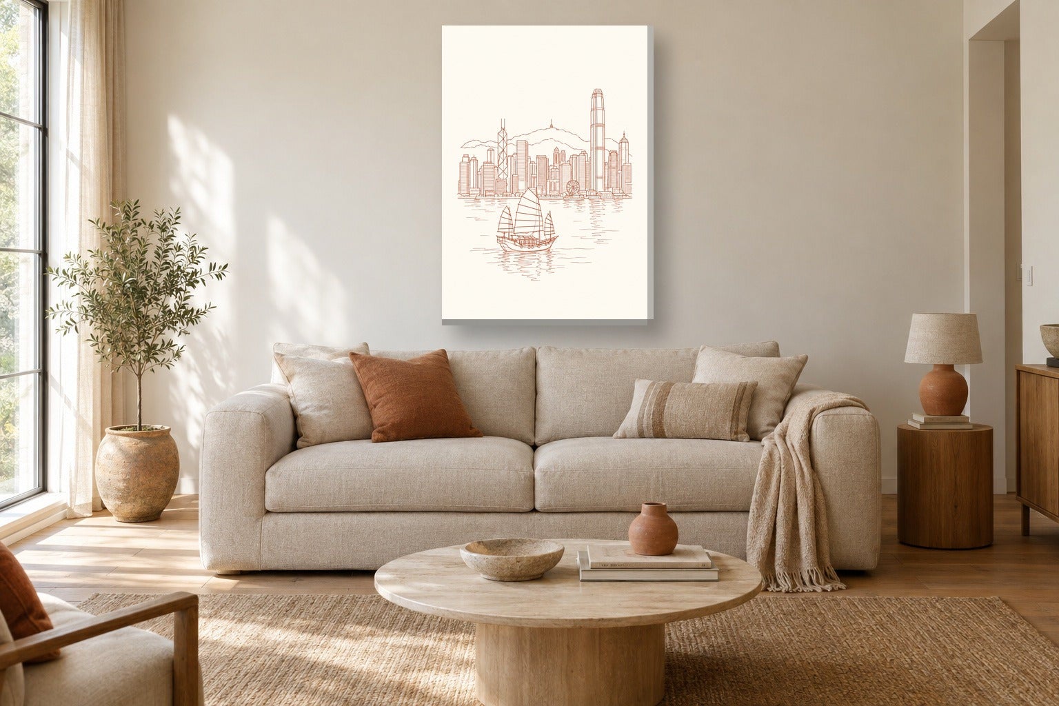 Tableau de ville «Hong Kong, line art» sur toile, châssis en bois de 2 ...