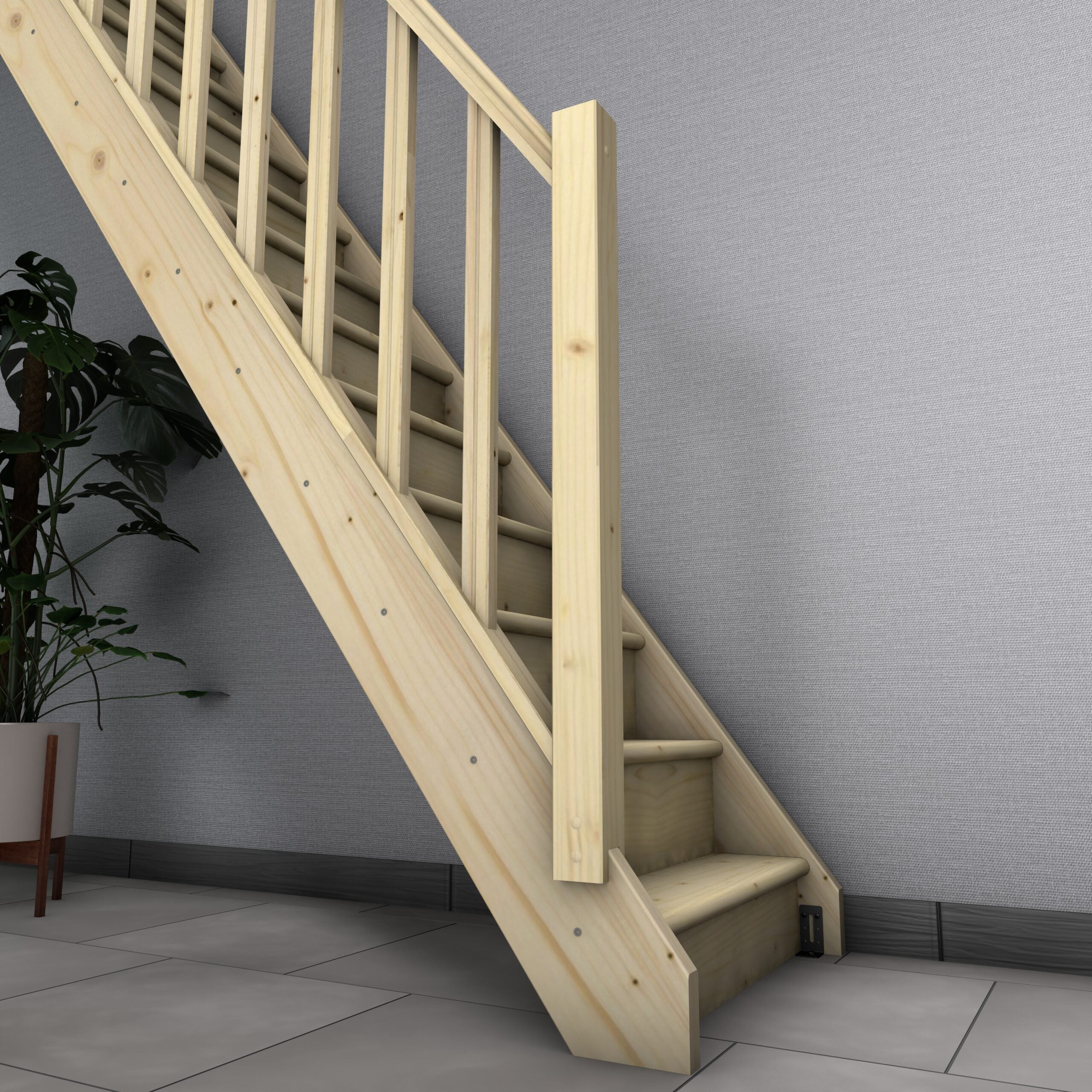 Escalier bois droit avec balustre et contremarches, Normandie KORDO - 4