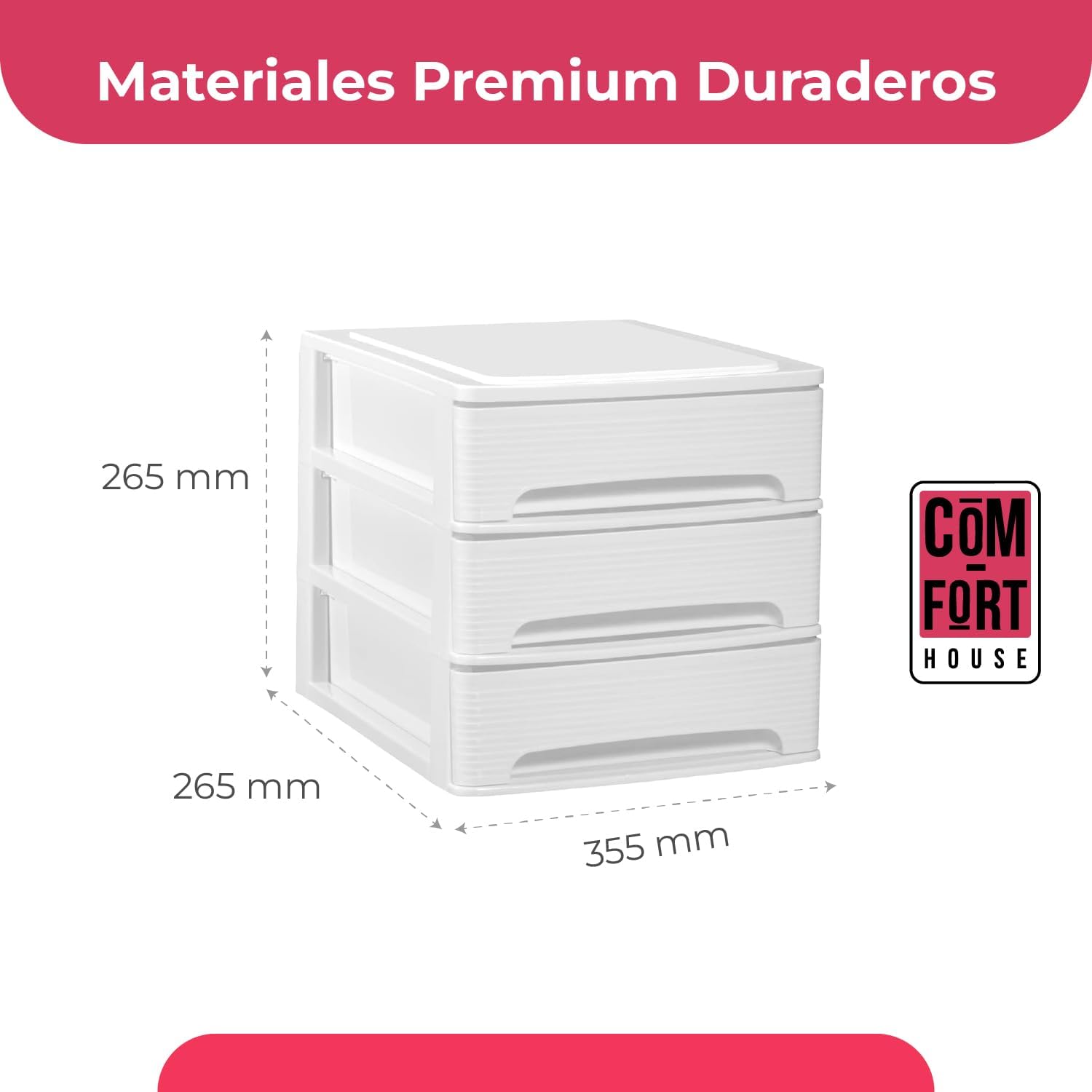COM-FORT HOUSE | Cajonera Apilable de Plástico | Modelo Lineas | Color Blanco| Modelo de 3 Cajones | Cajones de Almacenamiento Modular - 2