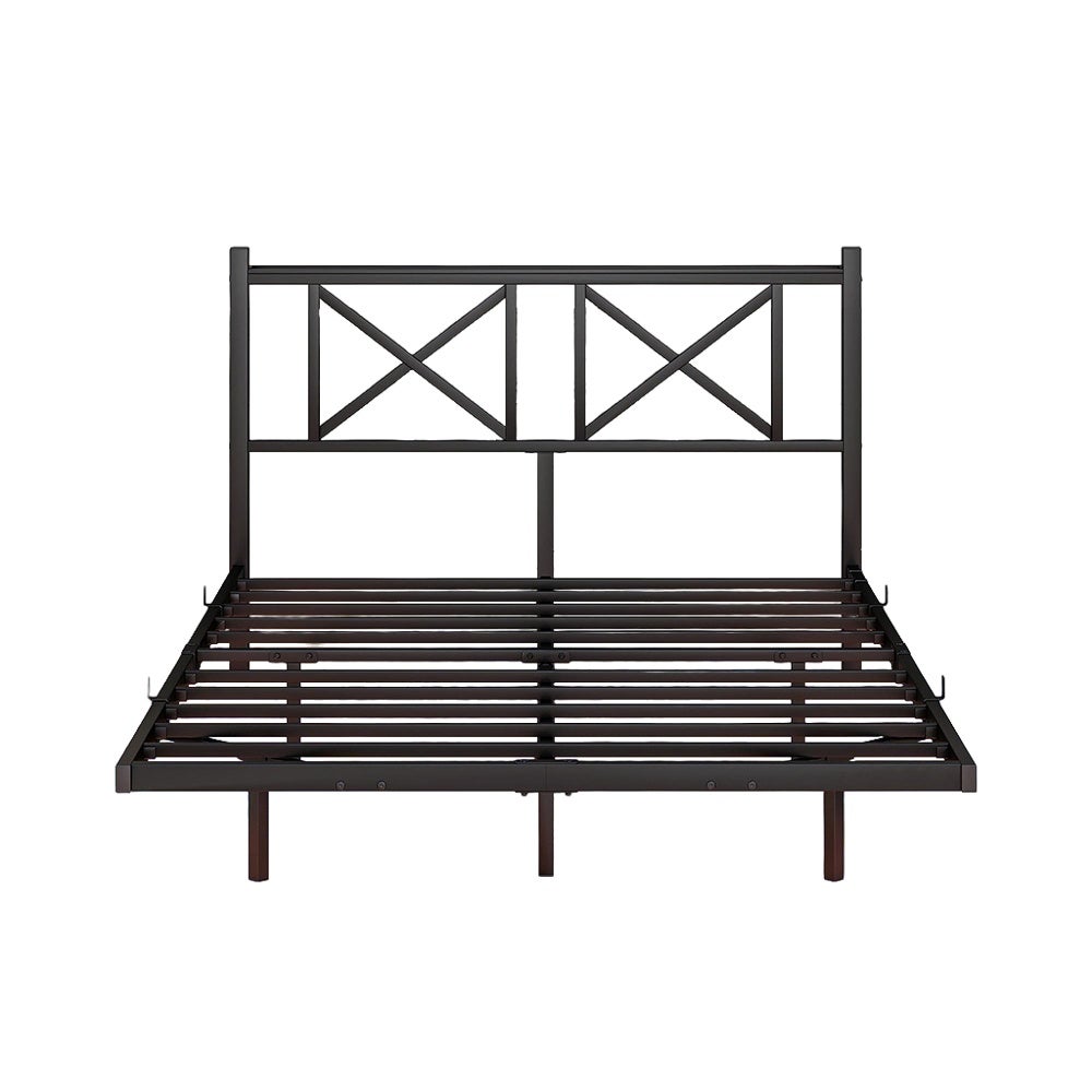 Rama łóżka podwójnego z oświetleniem LED i stacją ładującą z zagłówkiem, wisząca rama łóżka, metal - 140 x 200 cm - 5