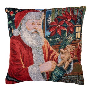 Housse de coussin brodé Arbres de Noël lin et polyester