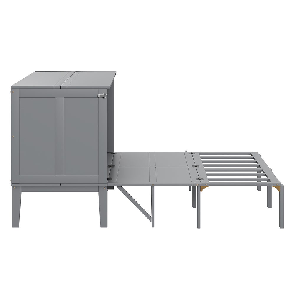 Lit armoire 140x200 cm, avec sommier à lattes, lit pliant mural, lit armoire vertical avec sommier à lattes, gris - 7