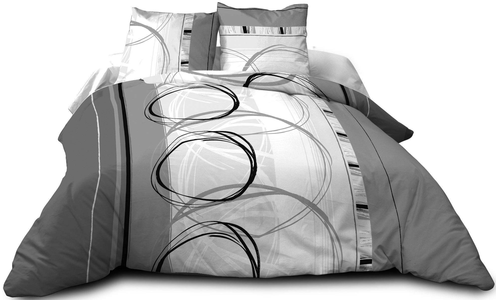 Parure Drap plat + drap-housse 140x190 + 2 T - Pur Coton 57 Fils - Roue L Gris - 3