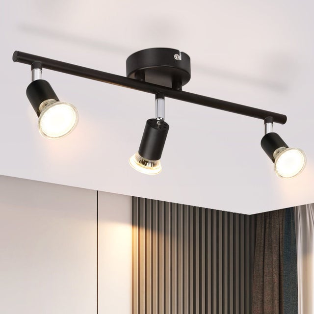 NETTLIFE 3-punktowa lampa sufitowa, metalowa GU10, czarna, obrotowa o 330°, nowoczesna lampa sufitowa do salonu, sypialni, przedpokoju, bez żarówki