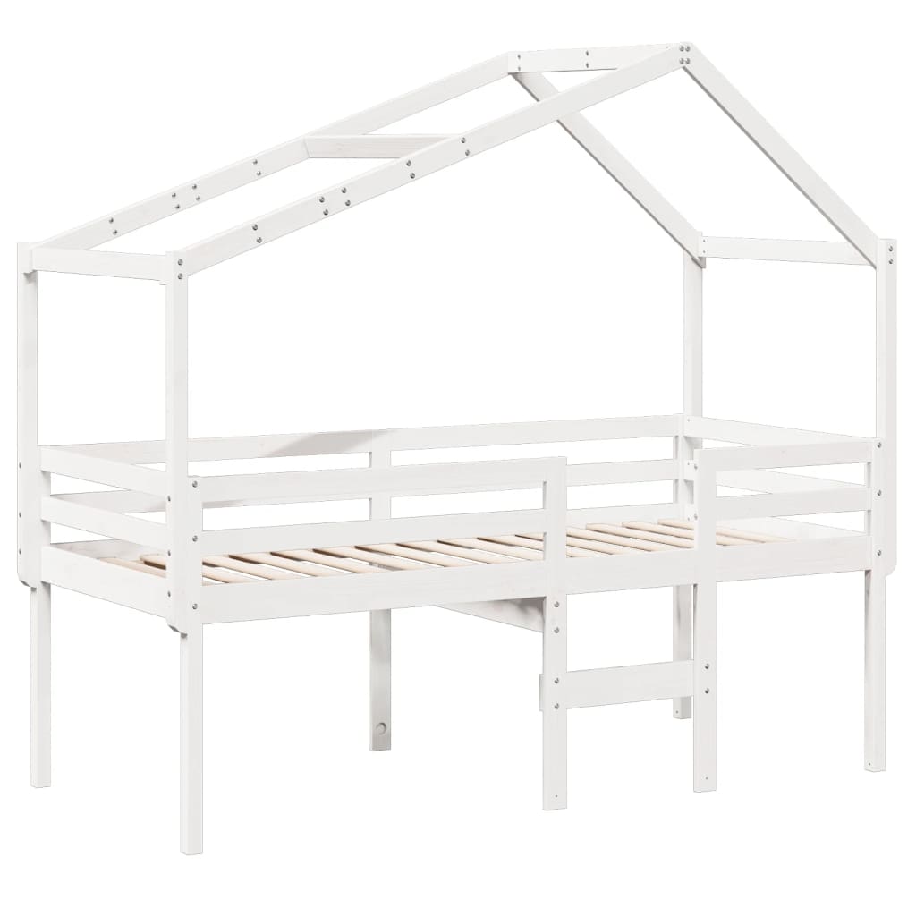 Lit haut avec toit blanc 75x190 cm bois de pin massif - 3