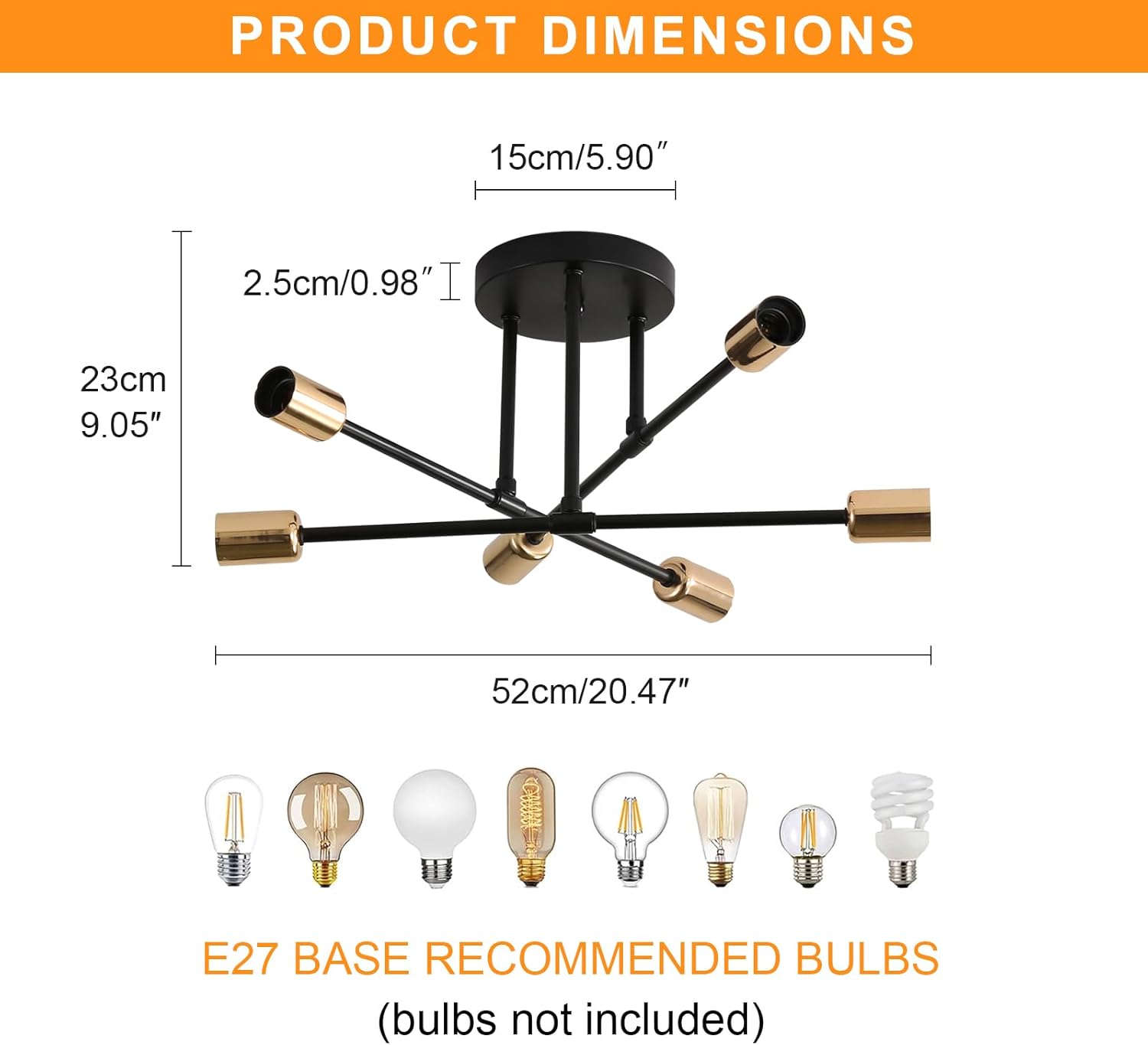 GOECO Plafonnier salon industriel,Luminaire salon,Lustre Vintage Industriel à 6 Lumières avec Douilles E27 pour,Idéal pour salon, chambre et cuisine - 2