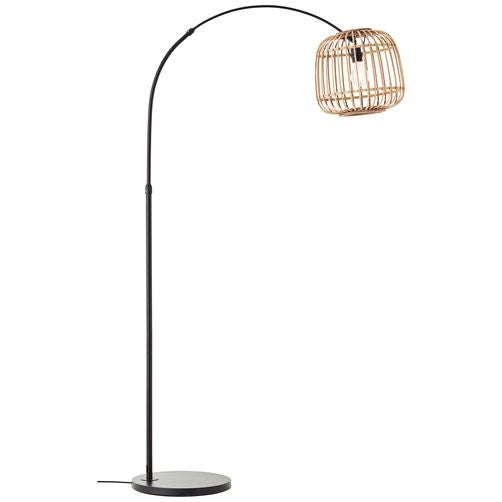 BRILLIANT Nikka lampa podłogowa łukowa 1,7m czarny/naturalny | 1x A60, E27, 40W, pasuje do zwykłych żarówek (brak w zestawie)