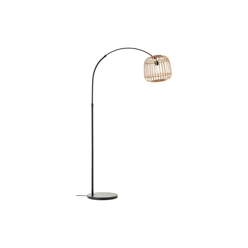 BRILLIANT Nikka lampa podłogowa łukowa 1,7m czarny/naturalny | 1x A60, E27, 40W, pasuje do zwykłych żarówek (brak w zestawie)