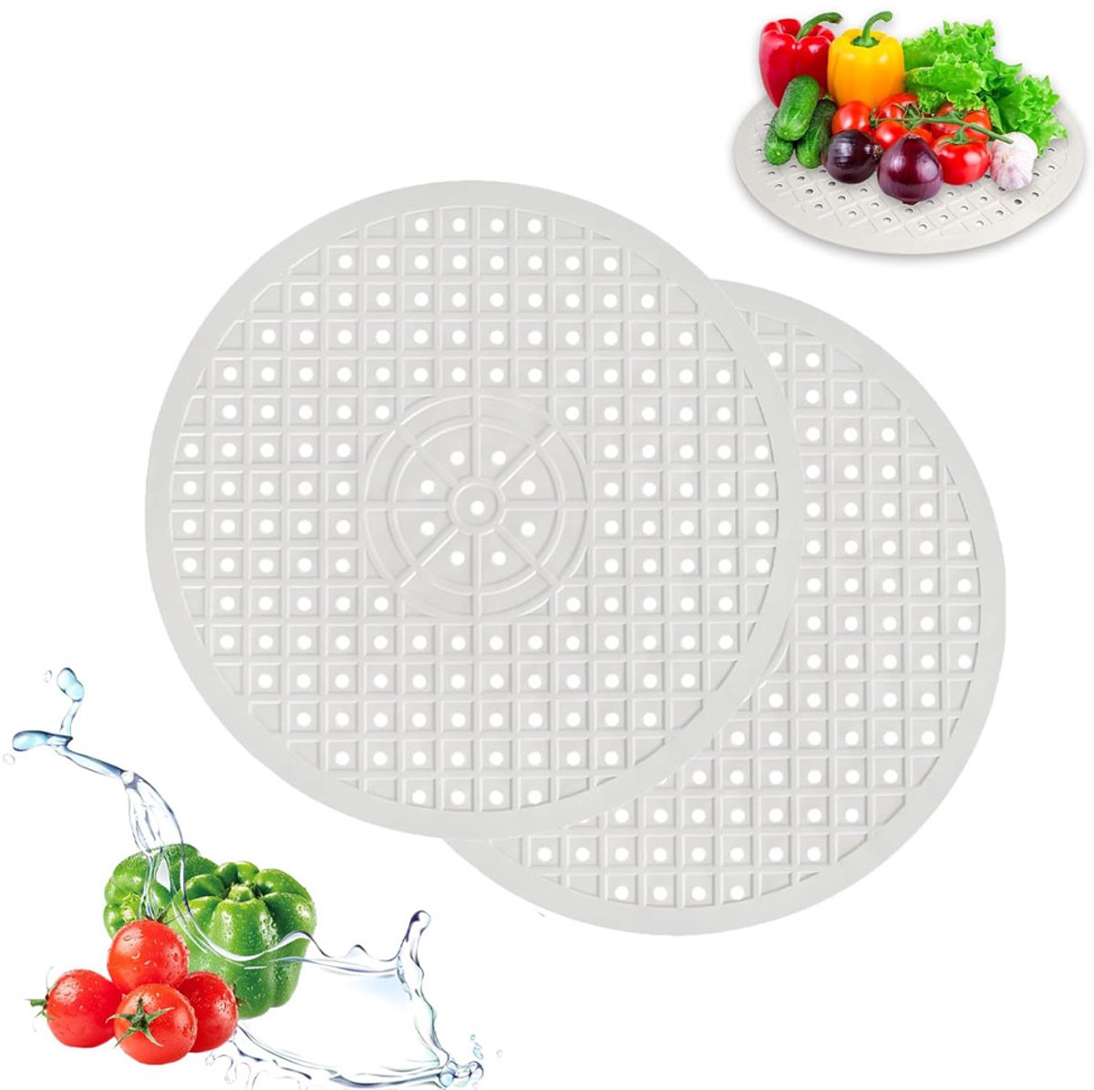 Zestaw 2 mat pod zlew 30 cm, białe, okrągłe, akcesoria kuchenne, ochraniacze na zlew, podstawki, maty gumowe