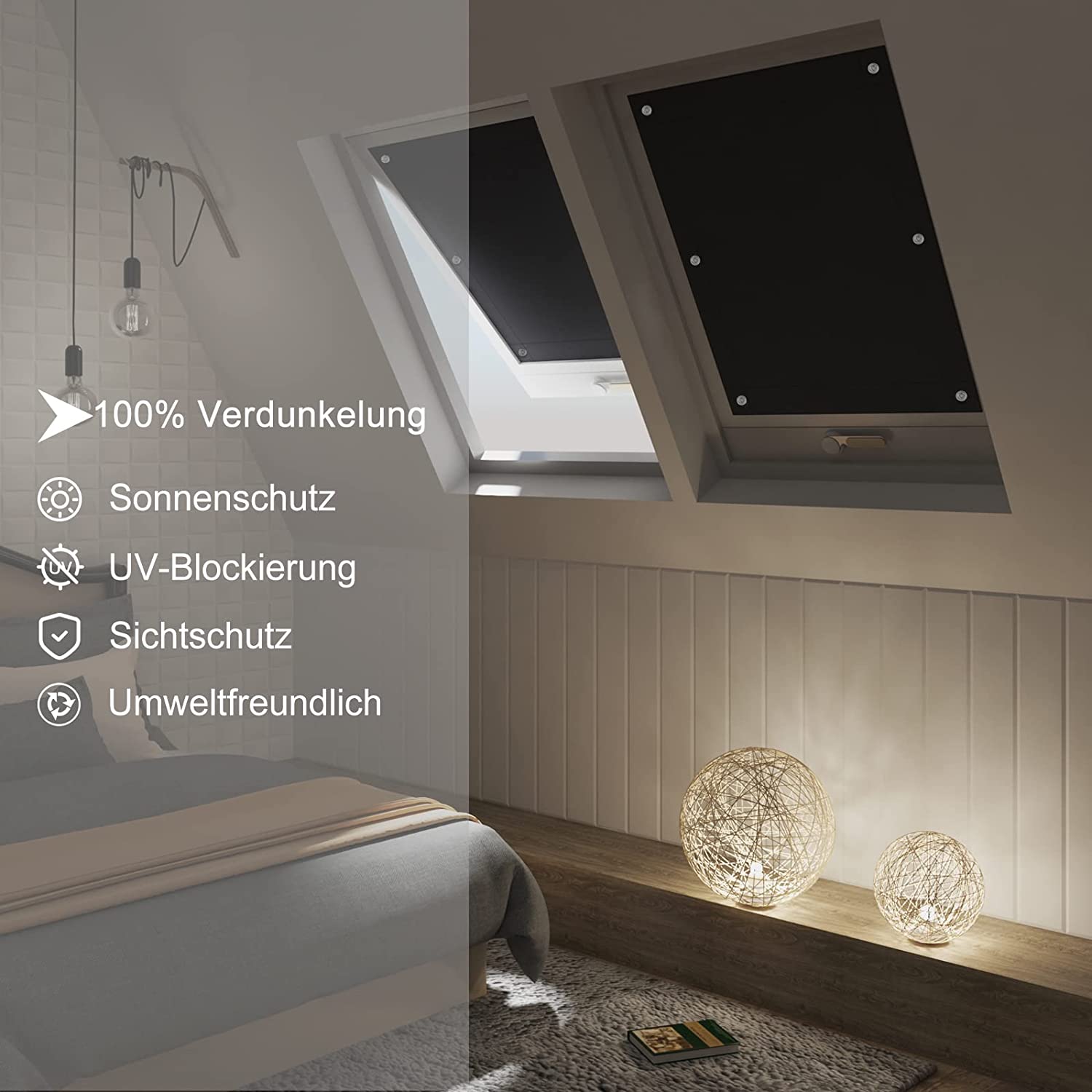 WOLTU Store pour Fenêtre de Toit, 60x73cm, Rideau Occultant avec Ventouses, sans Perçage Protection Solaire, Noir - 3