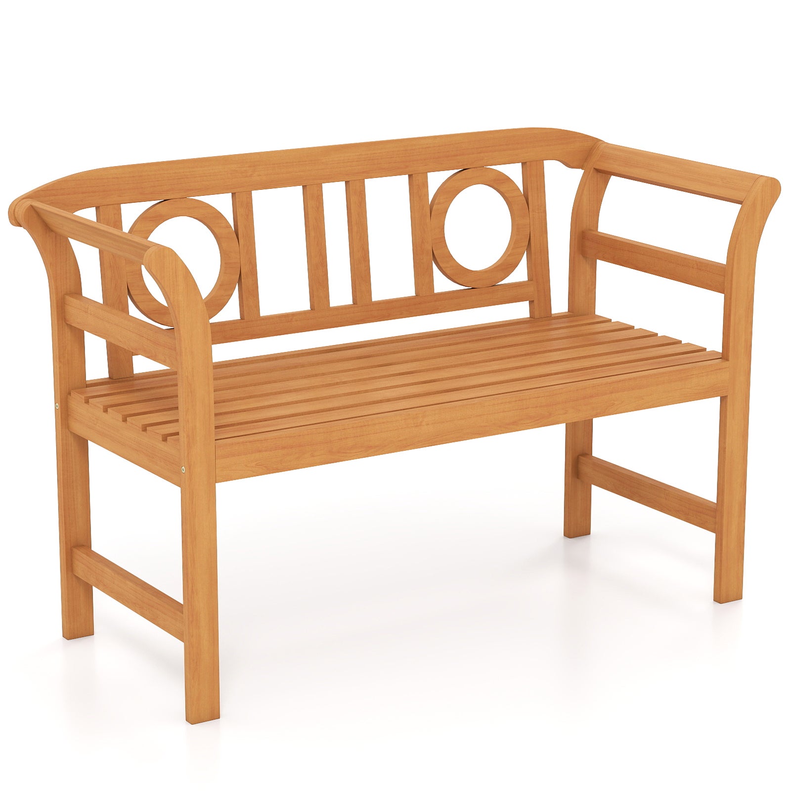 Banc de exterior din lemn de salcâm pentru 2 persoane, cu spătar și cotiere, capacitate de 360 kg, 118 x 50 x 78,5 cm, pentru verandă, curte (3)
