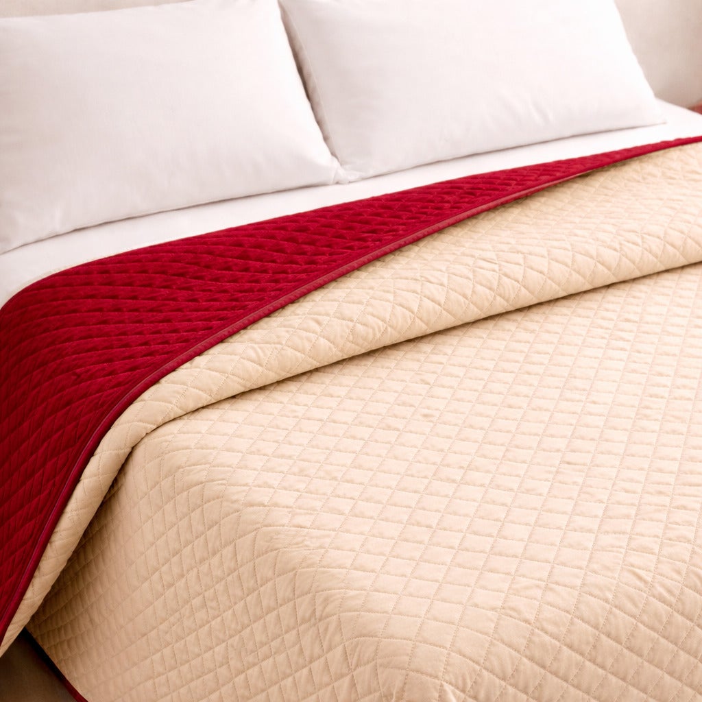 Colcha Bicolor Reversible Beige/Rojo Cama 180cm Donegal Collections - 2